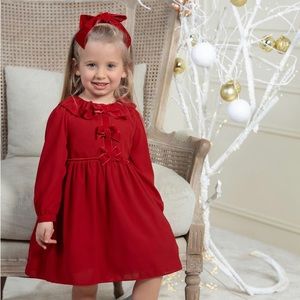 Patachou Girls Red Chiffon Bow Christmas Holiday Dress
